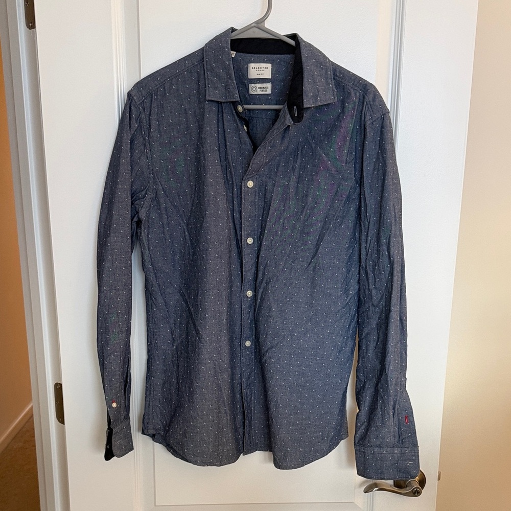 Men's Navy Patterned Button-Down Shirt